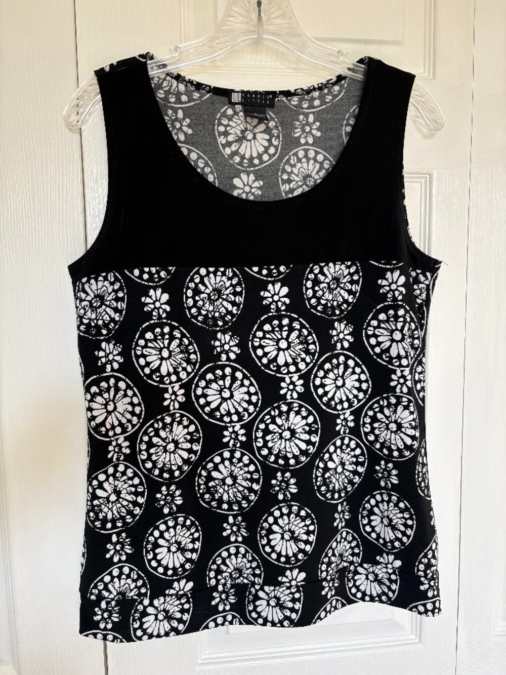 Carole Little Black White Medallion Print Sleeveless Layering Shell - Size M